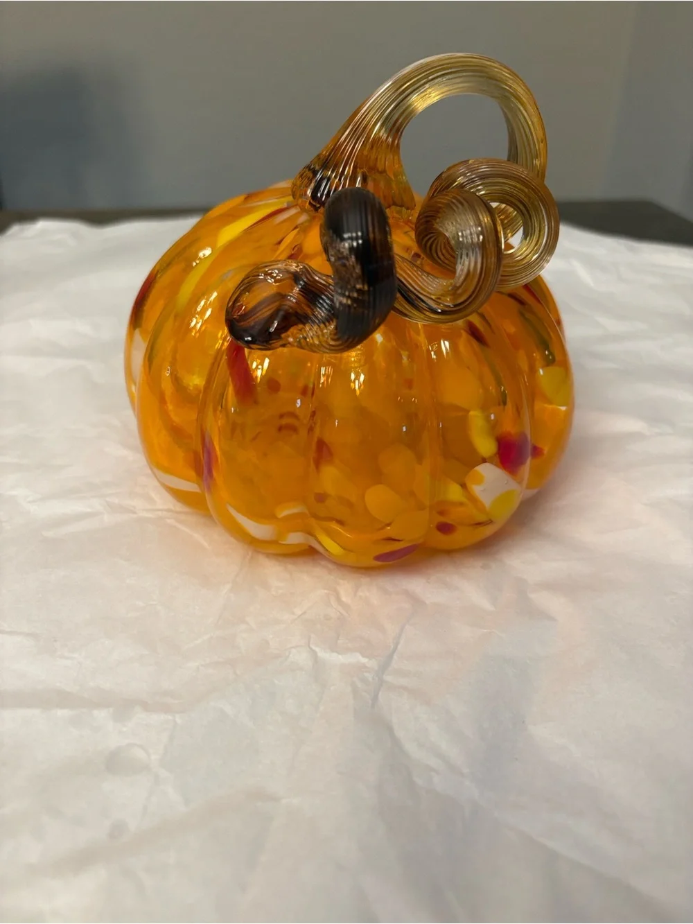 Hand-Blown Art Glass Small Pumpkin Orange Mini 5”
